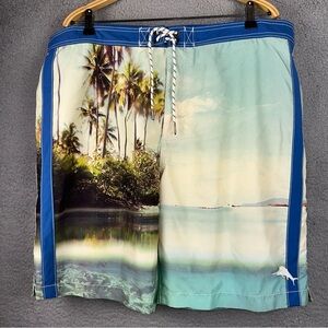 Tommy Bahama Shorts Relax Mens XX-Large Blue Maui Sun Palms Swim Trunks Board